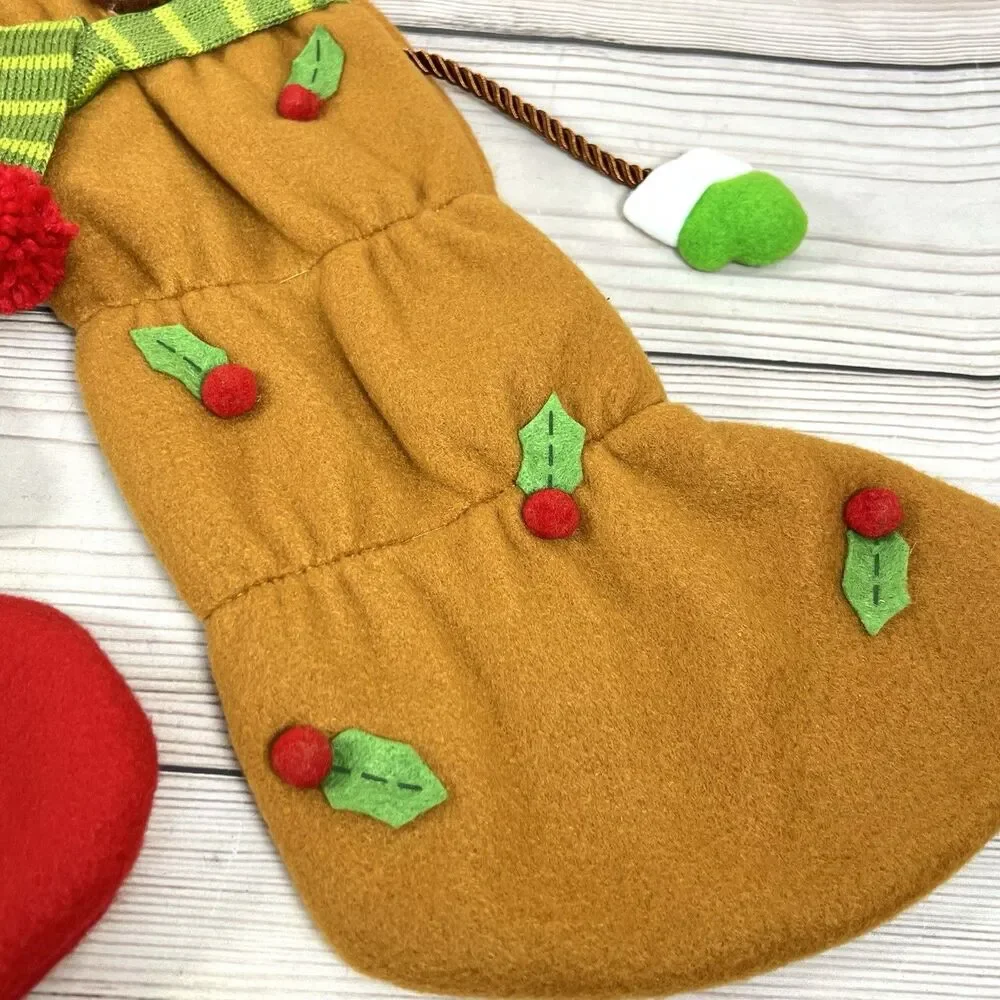 2x VTG Felt 3D Santa & Reindeer Christmas Stockings Handmade Holiday Hobby Lobby